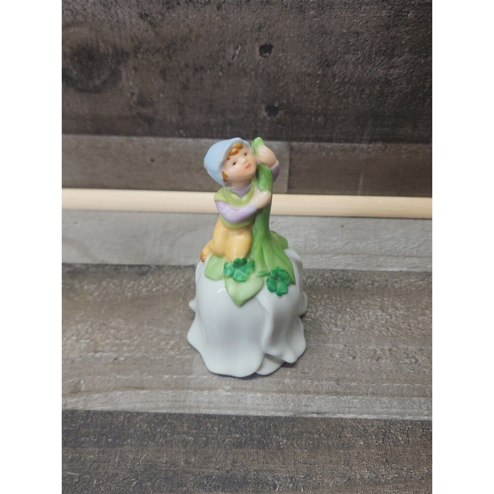 Avon Pixie Elf Vintage 1983 Avon Leprechaun Flower Good Luck Ceramic Bell